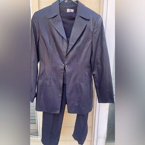 Pamela Made In Italy Navy Blue Sequin Dot 3 Piece Pant Suit Sz 44
